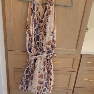 TCEC Backless Dress with Snake Print in Cream and Brown